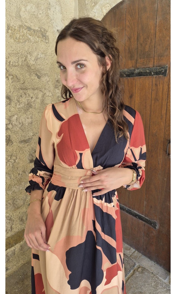 Robe Valeria longue fluide imprimé terracotta – coloris multicolore, vue 2
