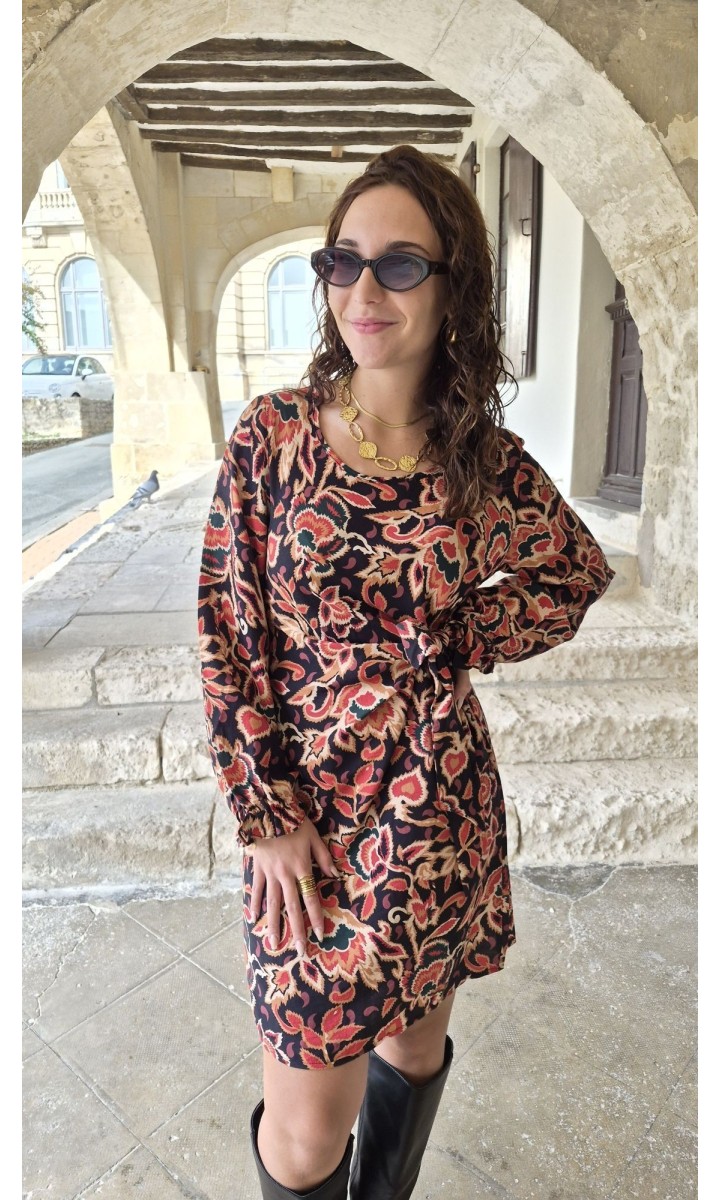 Robe Lorene fluide lien à nouer - manches longues – coloris multicolore, vue 2