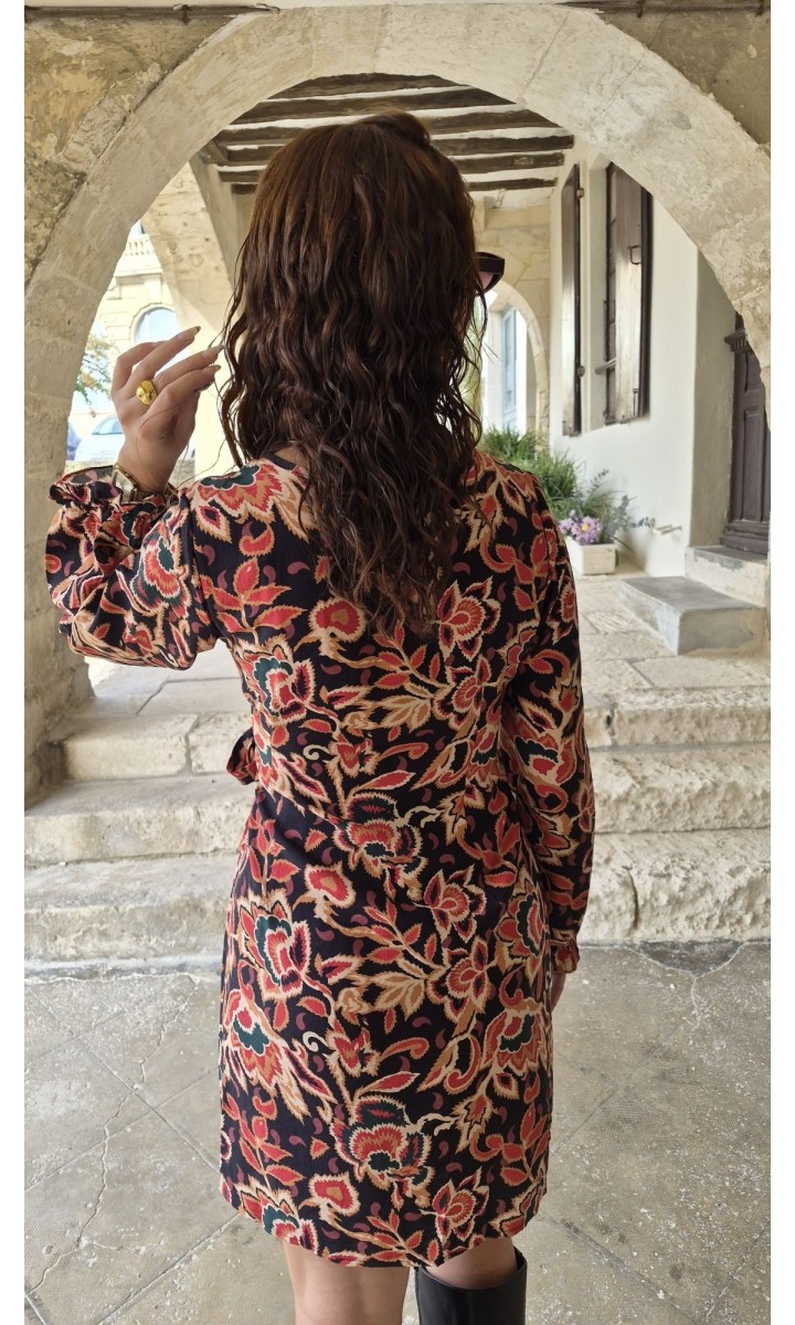 Robe Lorene fluide lien à nouer - manches longues – coloris multicolore, vue 4