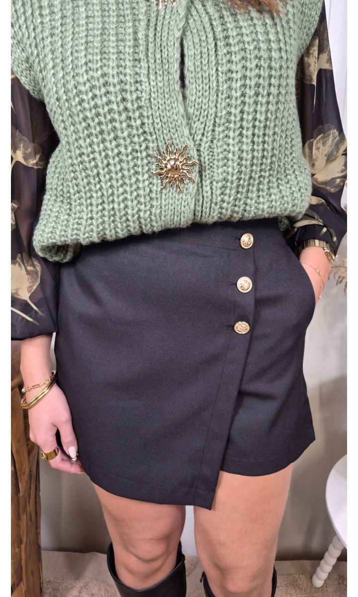Jupe Lolita jupe-short portefeuille boutons dorés – coloris noir, vue 2