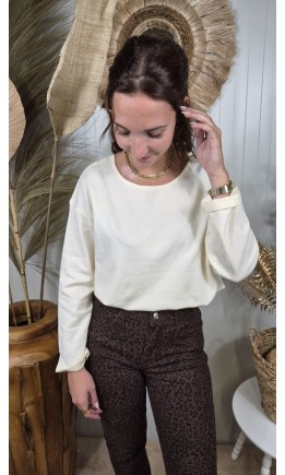 Pull Armo dos décolleté - lien orné de perles – coloris beige