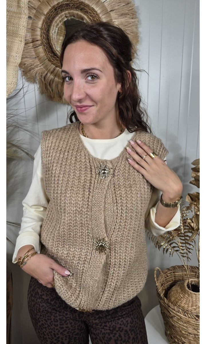 Pull Armo dos décolleté - lien orné de perles – coloris beige, vue 3