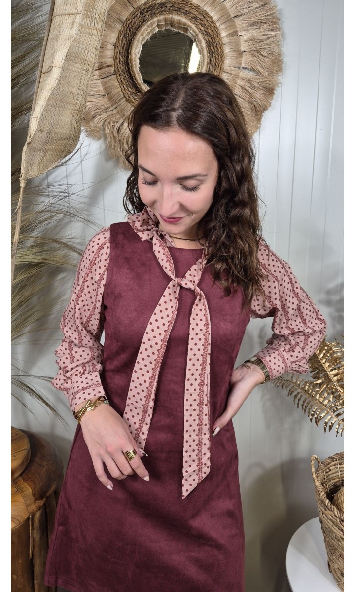 Robe Amelia trapèze en suédine bordeaux – coloris bordeaux, vue 2