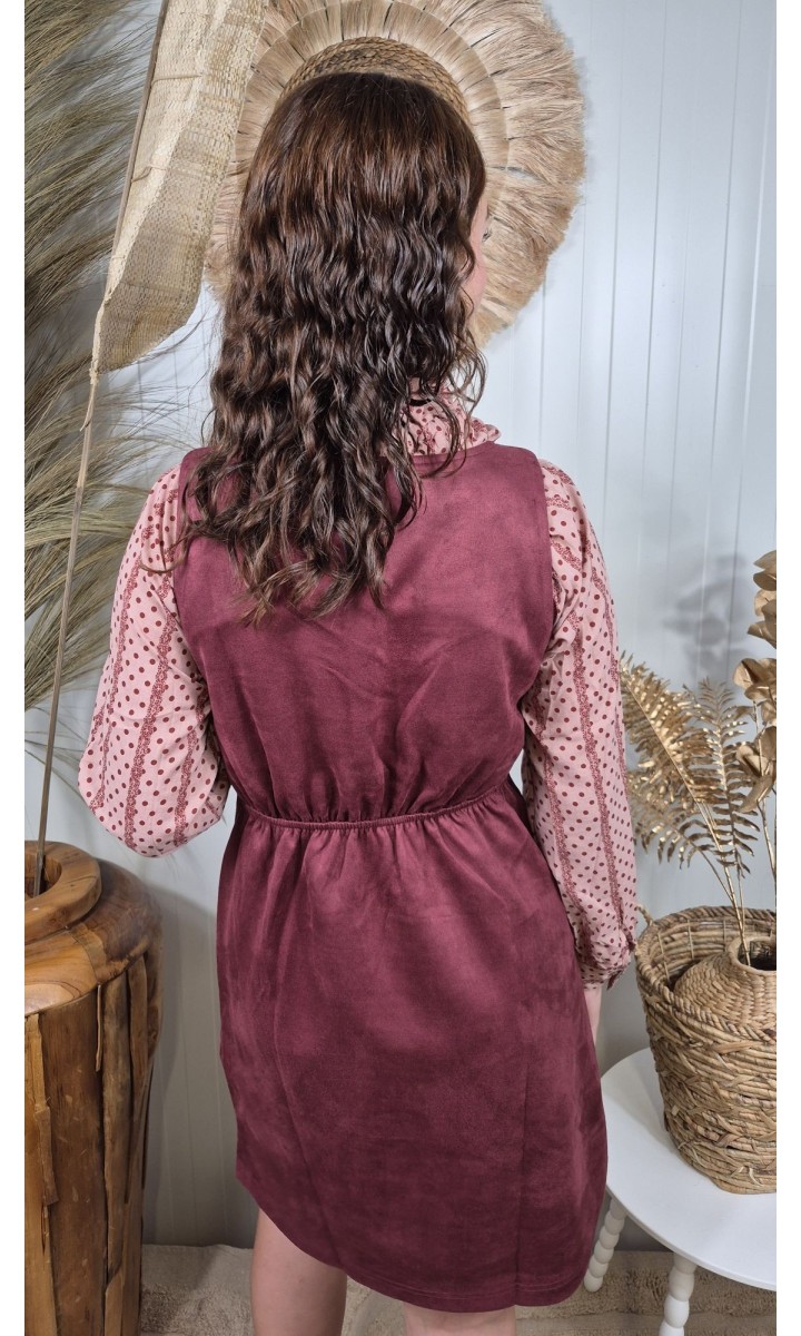 Robe Amelia trapèze en suédine bordeaux – coloris bordeaux, vue 3