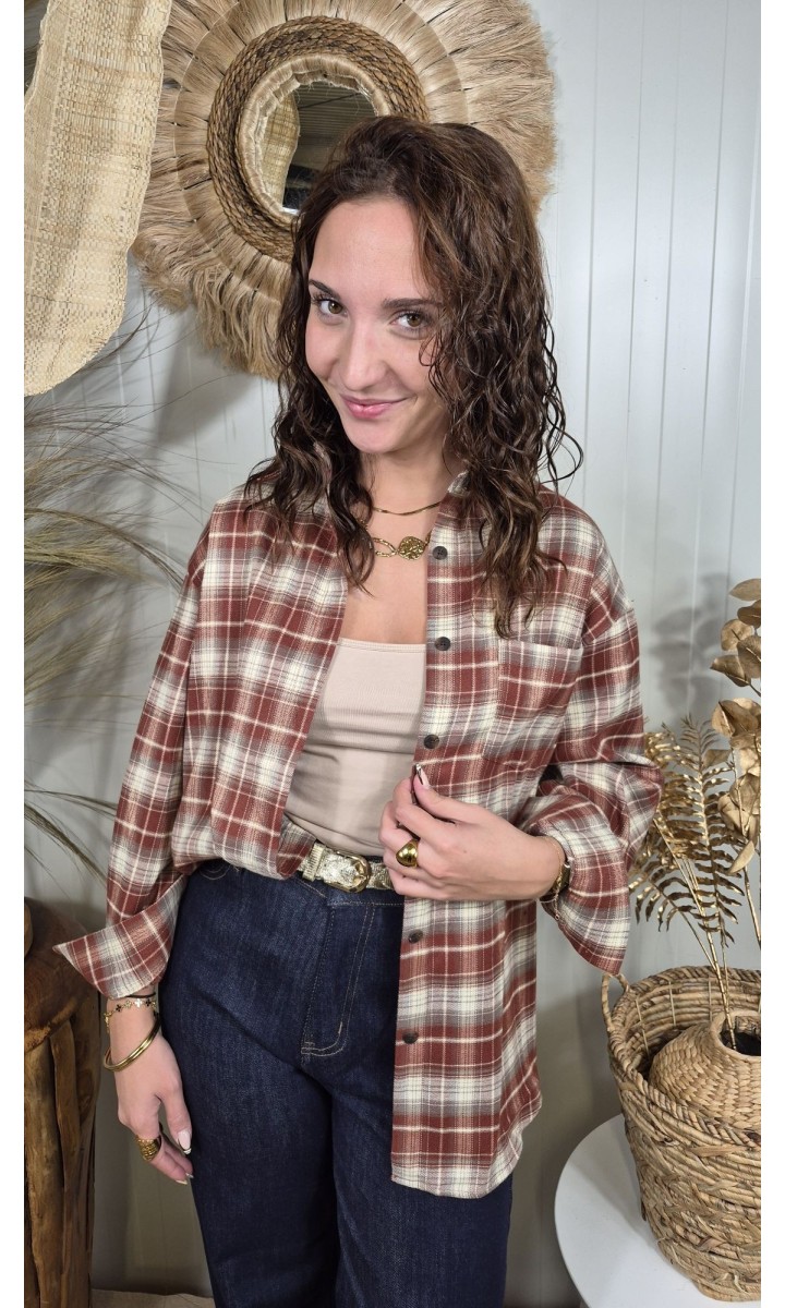 Chemise Zoe oversize à carreaux terracotta – coloris multicolore