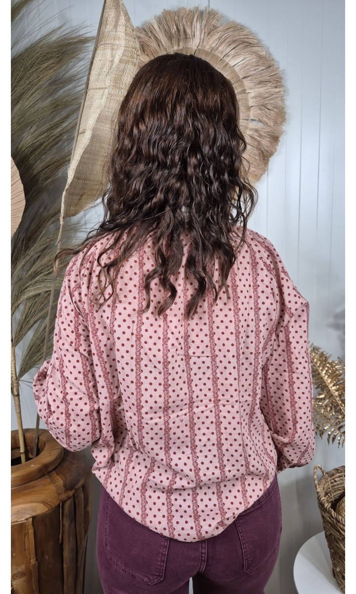 Chemise Faustine col lavallière - 100 % coton – coloris rose, vue 2