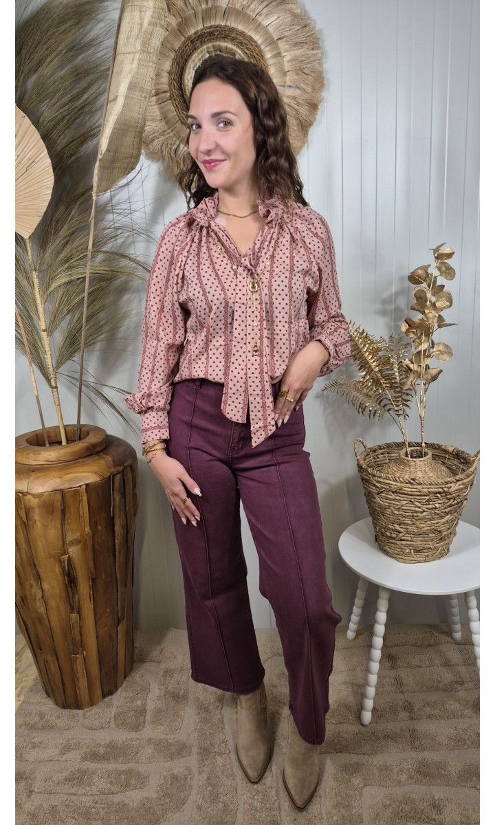 Chemise Faustine col lavallière - 100 % coton – coloris rose, vue 3