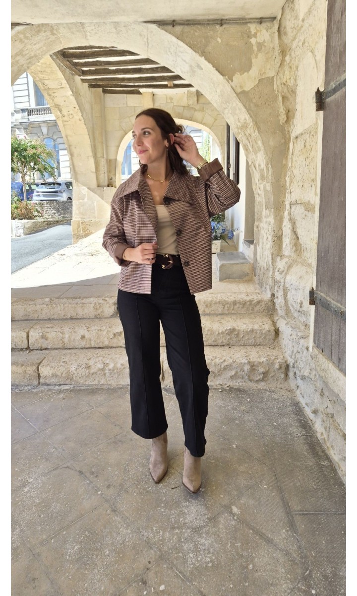 Veste Abby courte vichy marron et beige – coloris multicolore, vue 3