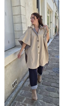 Cape trench Tatiana beige à capuche - 100 % coton – coloris beige