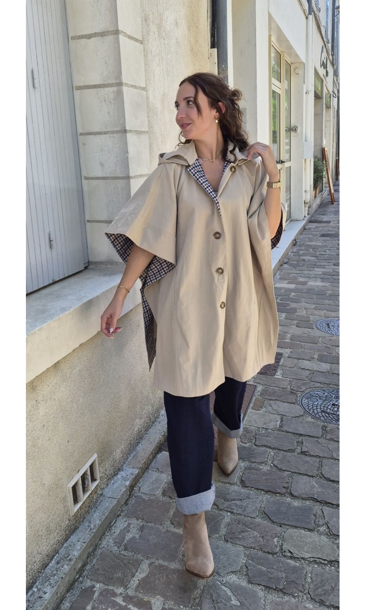 Cape trench Tatiana beige à capuche - 100 % coton – coloris beige
