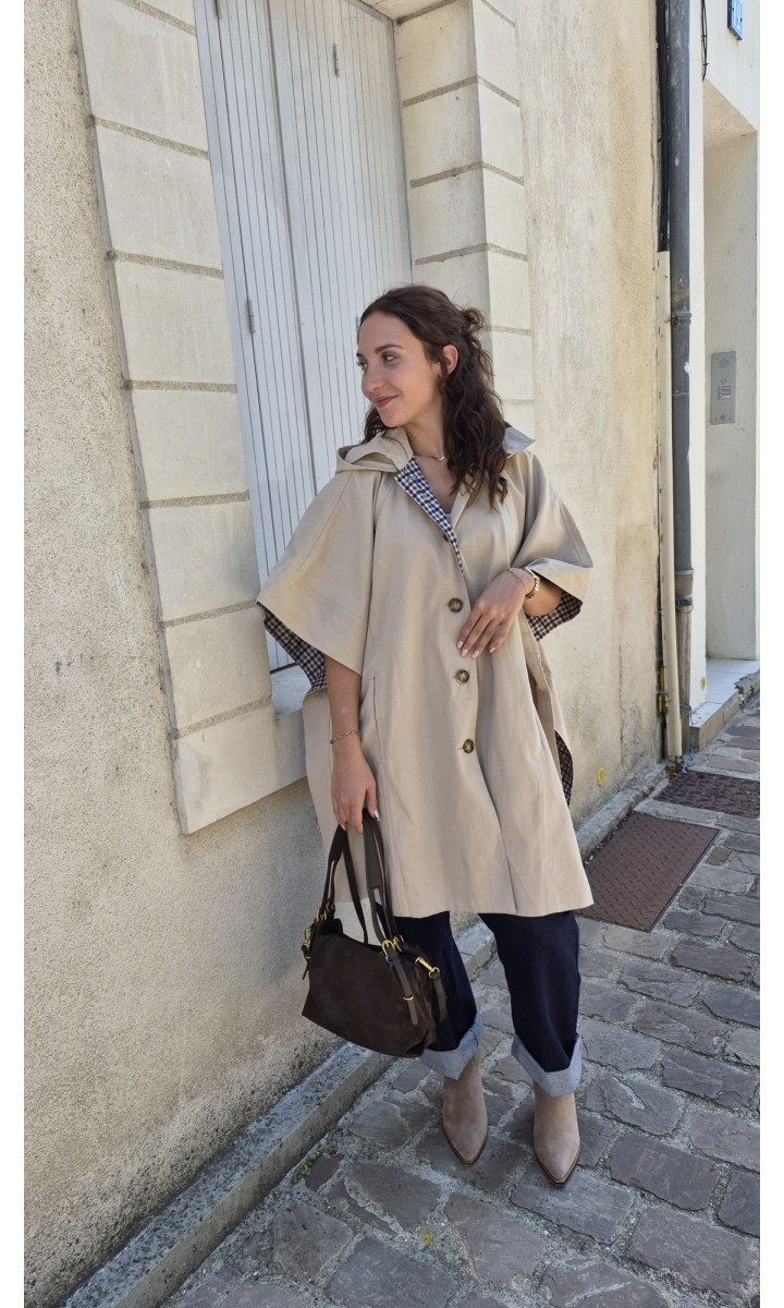 Cape trench Tatiana beige à capuche - 100 % coton – coloris beige, vue 3