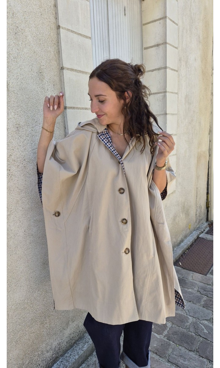 Cape trench Tatiana beige à capuche - 100 % coton – coloris beige, vue 4