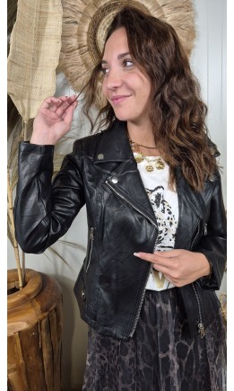 Veste Dony perfecto similicuir zip asymétrique – coloris noir