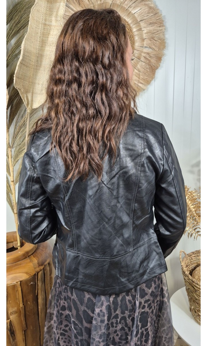 Veste Dony perfecto similicuir zip asymétrique – coloris noir, vue 2