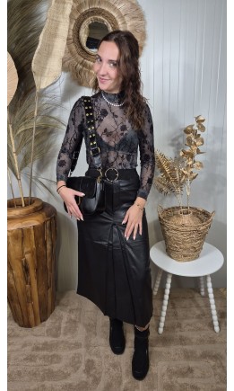 Jupe Ninon longue similicuir taille haute – coloris noir