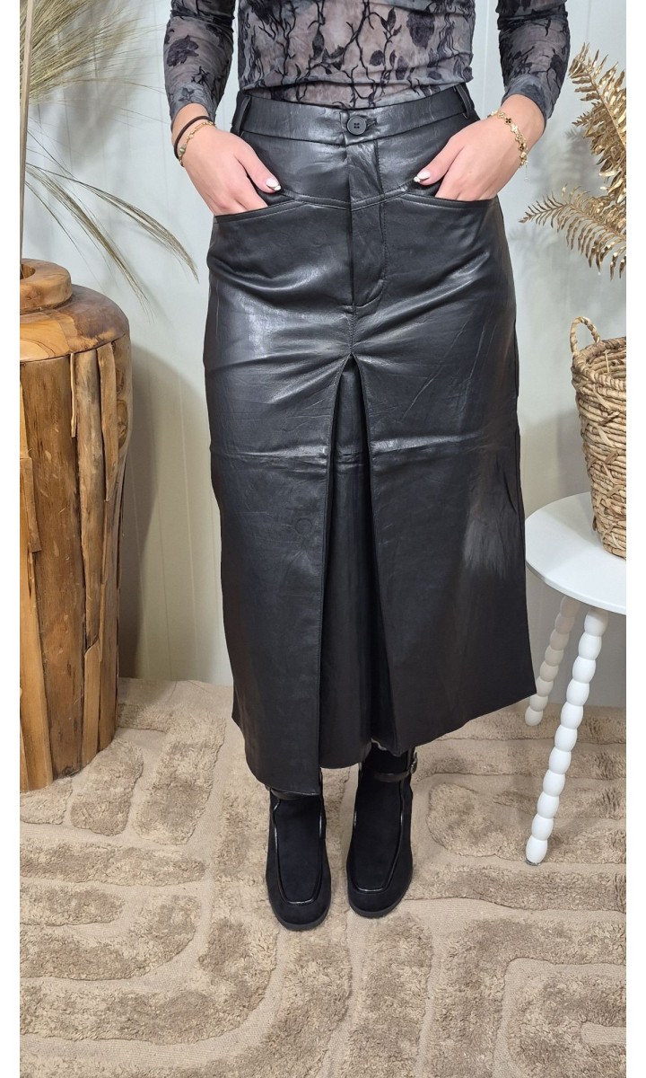 Jupe Ninon longue similicuir taille haute – coloris noir, vue 2