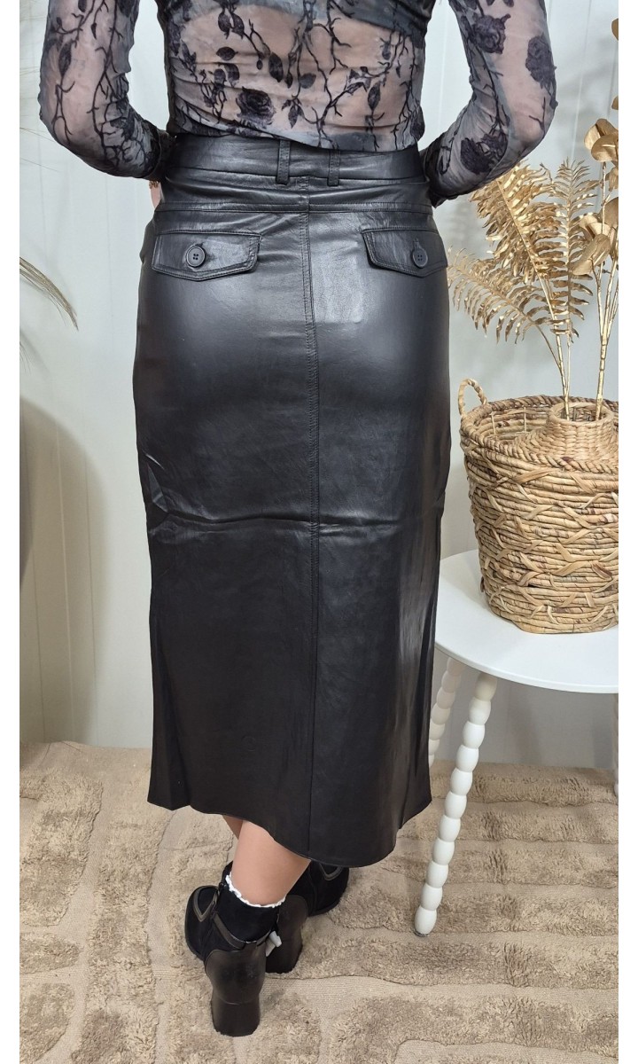Jupe Ninon longue similicuir taille haute – coloris noir, vue 3