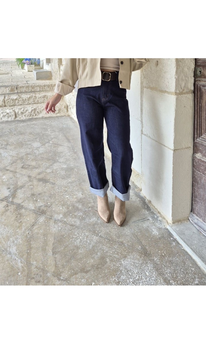 Jeans Francesca wide leg taille haute à revers – vue 2