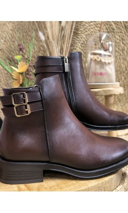 Bottines Astrid double bride dorée - talon 3 cm