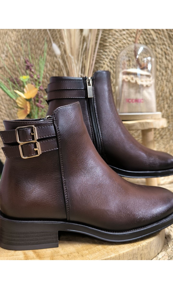 Bottines Astrid double bride dorée - talon 3 cm