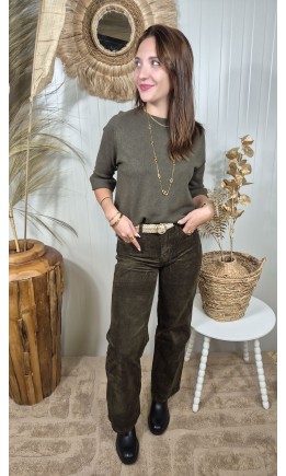 Pantalon Anaelle velours côtelé taille haute – coloris kaki