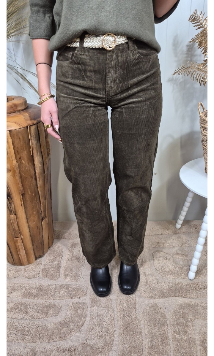 Pantalon Anaelle velours côtelé taille haute – coloris kaki, vue 2