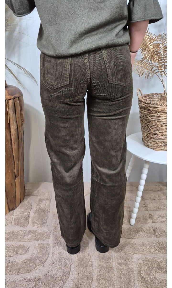 Pantalon Anaelle velours côtelé taille haute – coloris kaki, vue 3