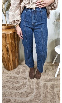 Jeans Manuelle taille haute coutures apparentes – coloris bleu