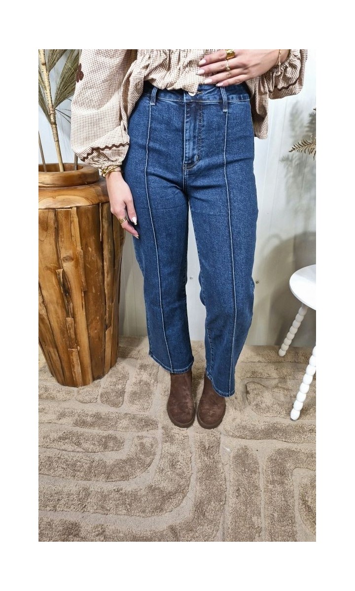 Jeans Manuelle taille haute coutures apparentes – coloris bleu
