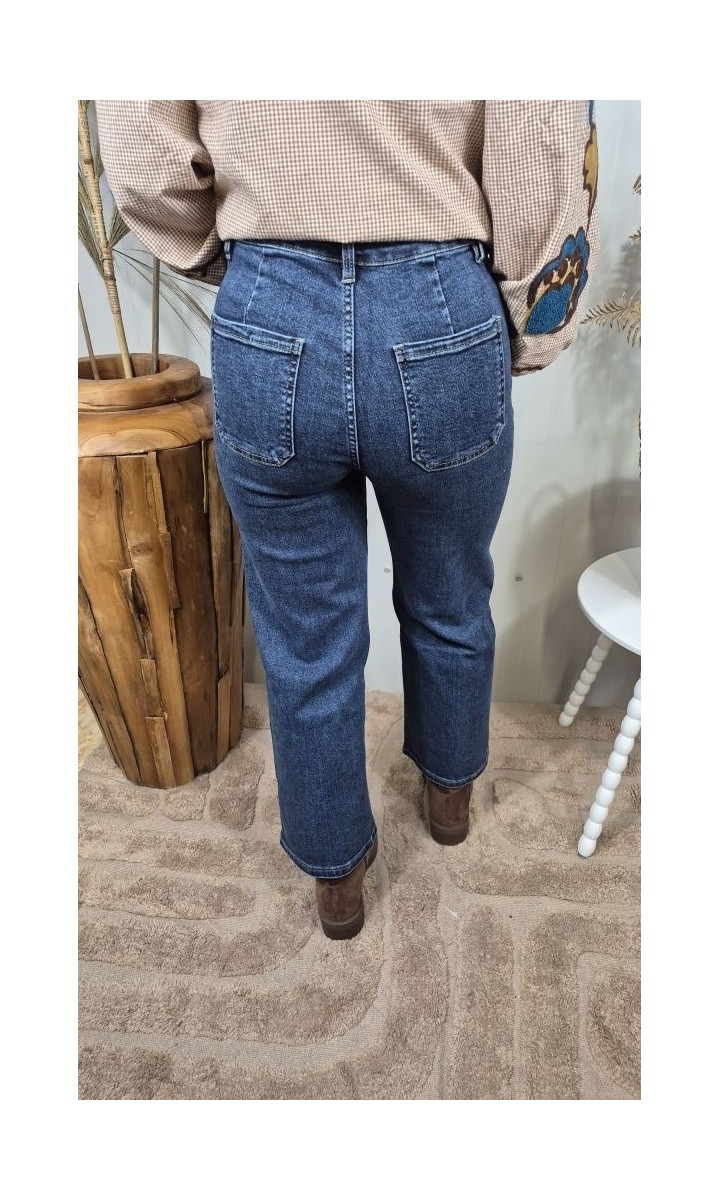 Jeans Manuelle taille haute coutures apparentes – coloris bleu, vue 2