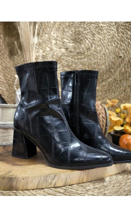 Bottines Dominique effet croco - talon 7 -5 cm – coloris noir