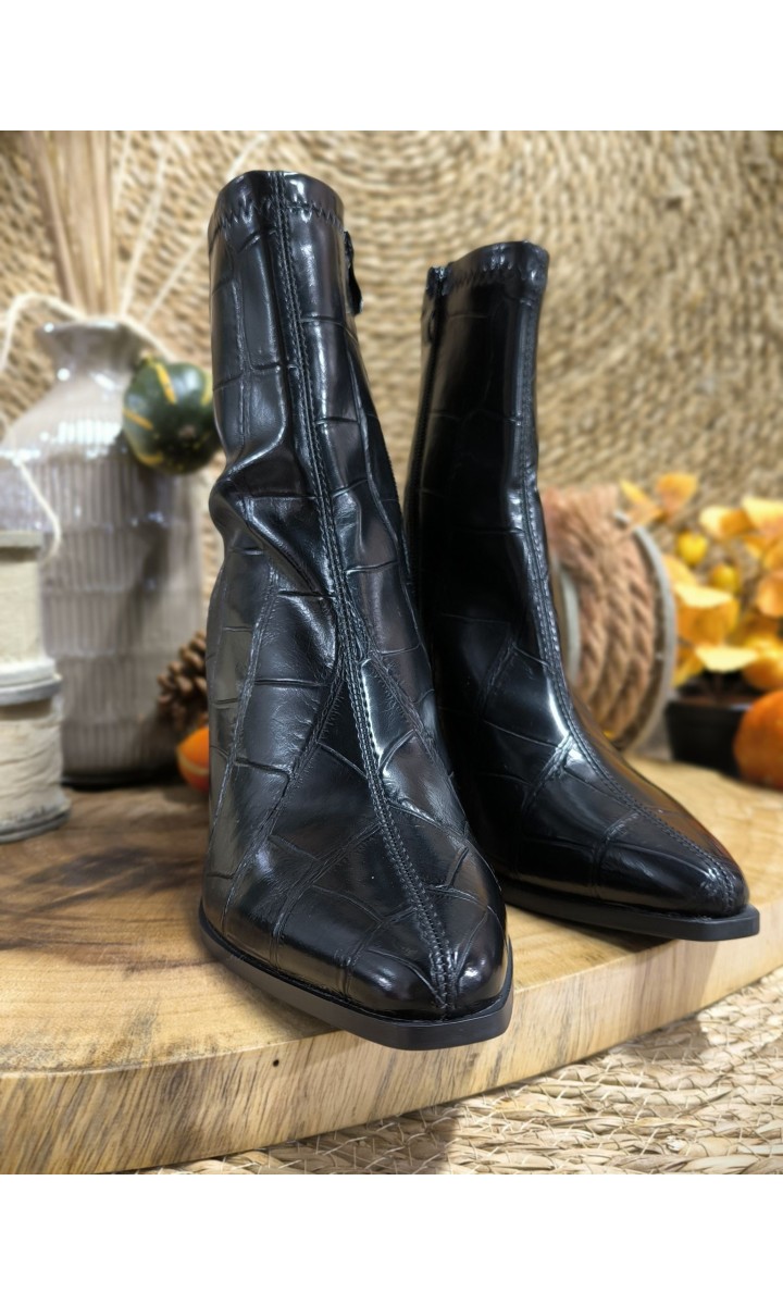 Bottines Dominique effet croco - talon 7 -5 cm – coloris noir, vue 2