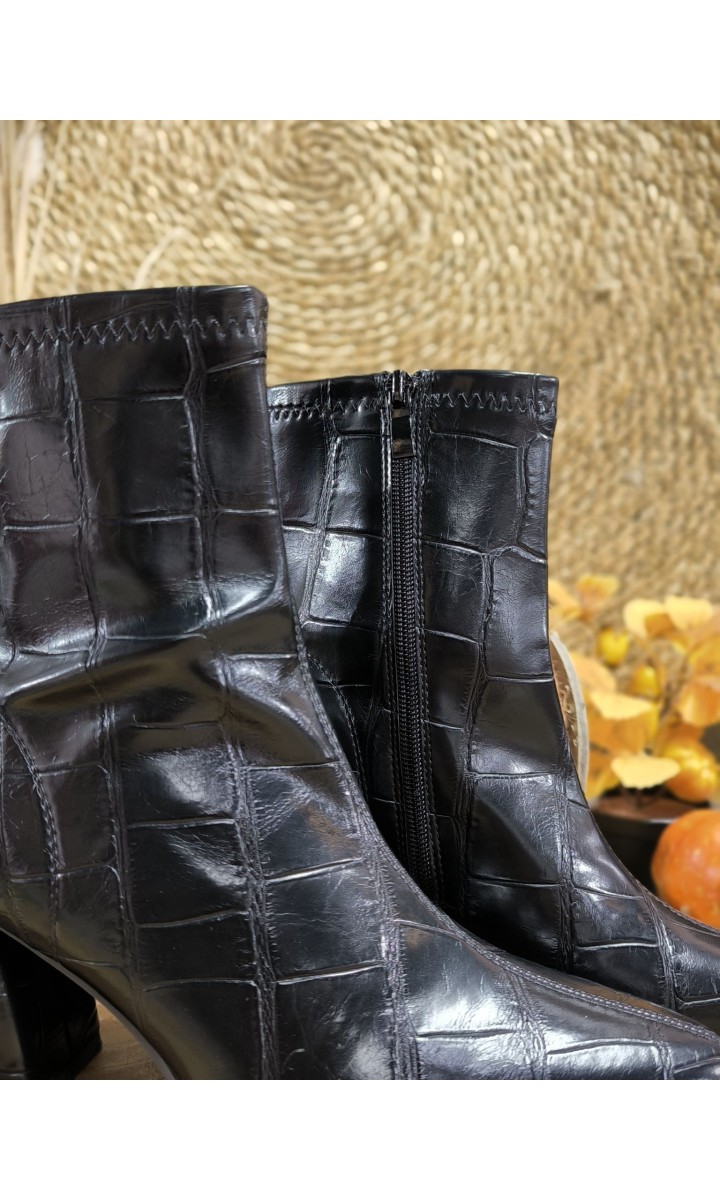 Bottines Dominique effet croco - talon 7 -5 cm – coloris noir, vue 4