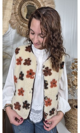 Gilet Enora sans manches col V - boutons écaille – coloris beige