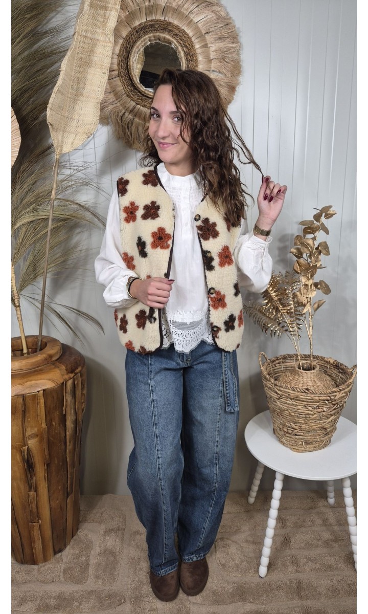 Gilet Enora sans manches col V - boutons écaille – coloris beige, vue 3