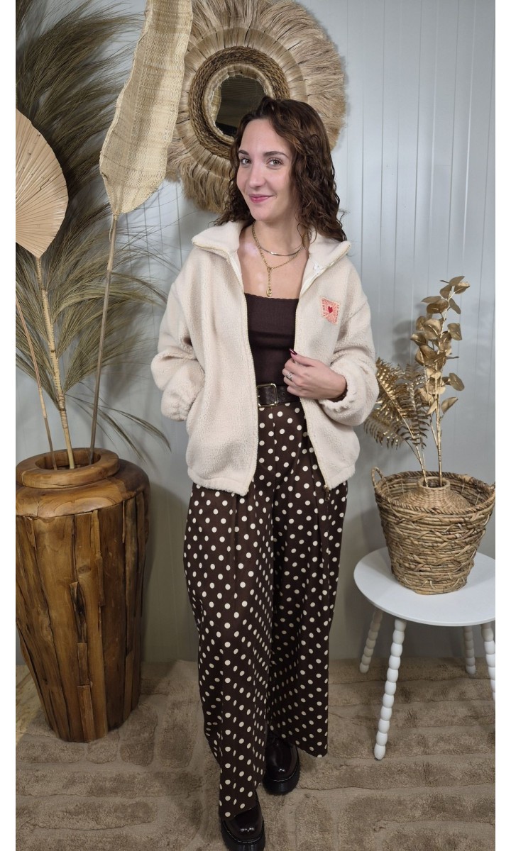 Veste Pilou zip doré col montant - patch imprimé – coloris beige, vue 4