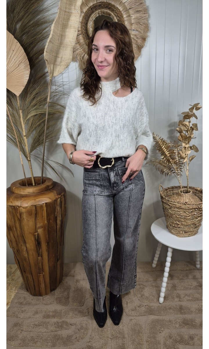 Pull Grison col choker oversize gris – coloris gris, vue 2