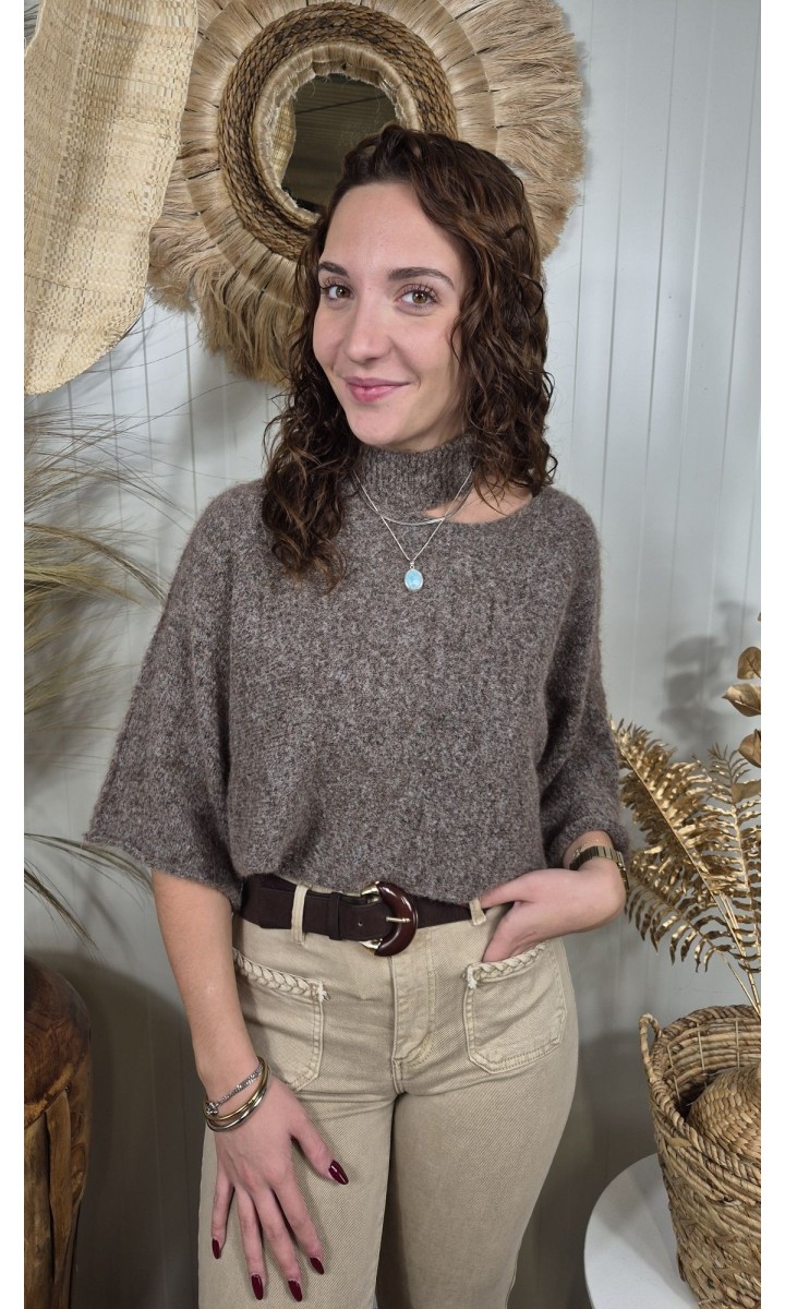 Pull Valerina col choker - manches 3/4 fluides – coloris taupe