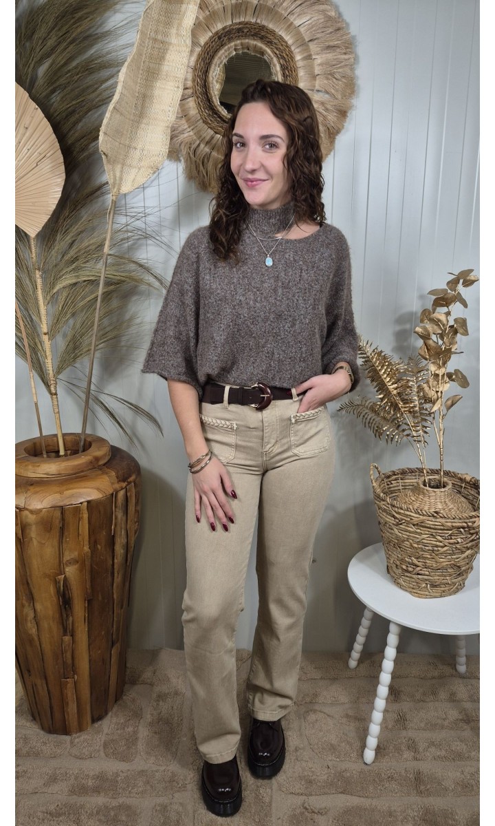Pull Valerina col choker - manches 3/4 fluides – coloris taupe, vue 2