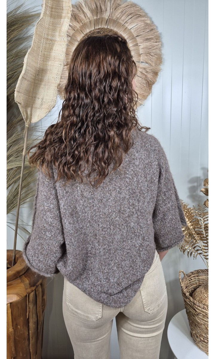 Pull Valerina col choker - manches 3/4 fluides – coloris taupe, vue 3