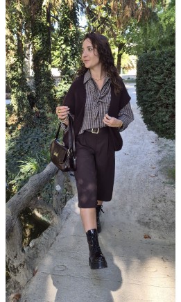 Pantacourt Emolie taille haute à pinces – coloris marron