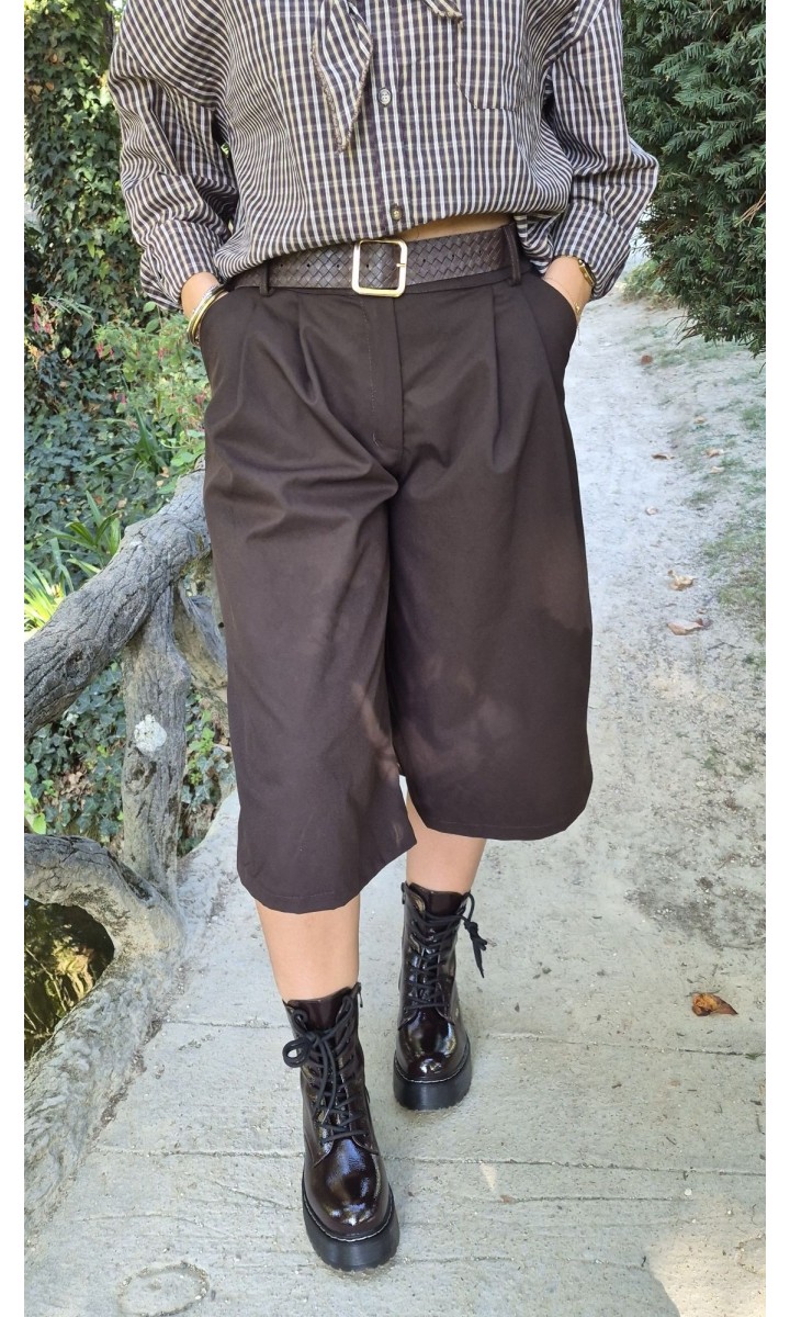 Pantacourt Emolie taille haute à pinces – coloris marron, vue 2