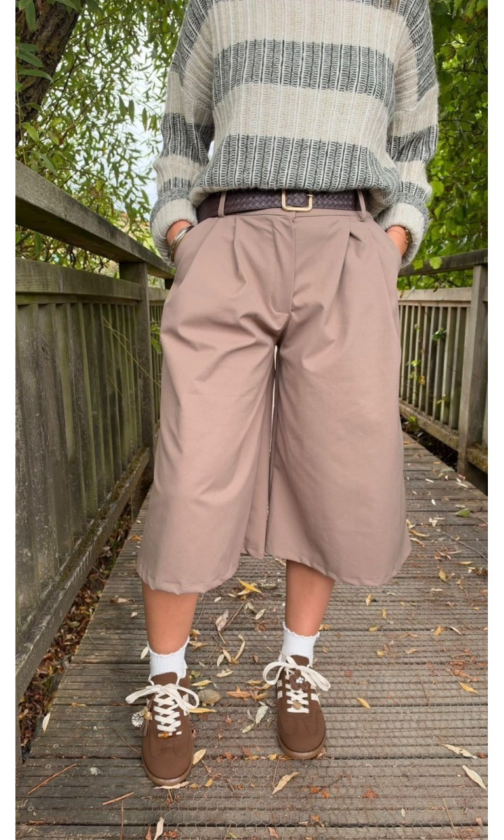 Pantacourt Sarah jupe-culotte - ceinture offerte – coloris taupe, vue 2