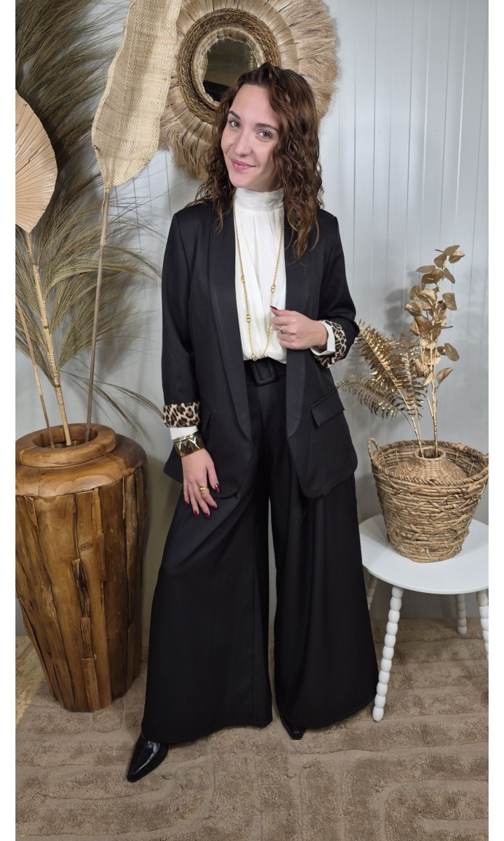 Veste Myriam col châle revers léopard – coloris noir, vue 2