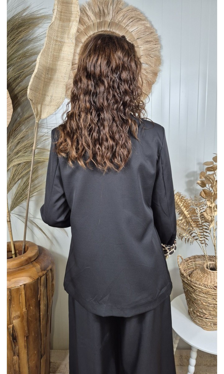 Veste Myriam col châle revers léopard – coloris noir, vue 3