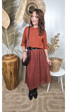 Jupe Georgina longue évasée - ceinture boucle dorée – coloris terracotta