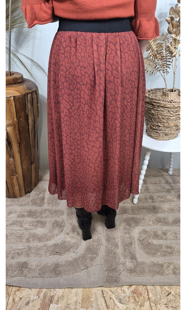 Jupe Georgina longue évasée - ceinture boucle dorée – coloris terracotta, vue 3