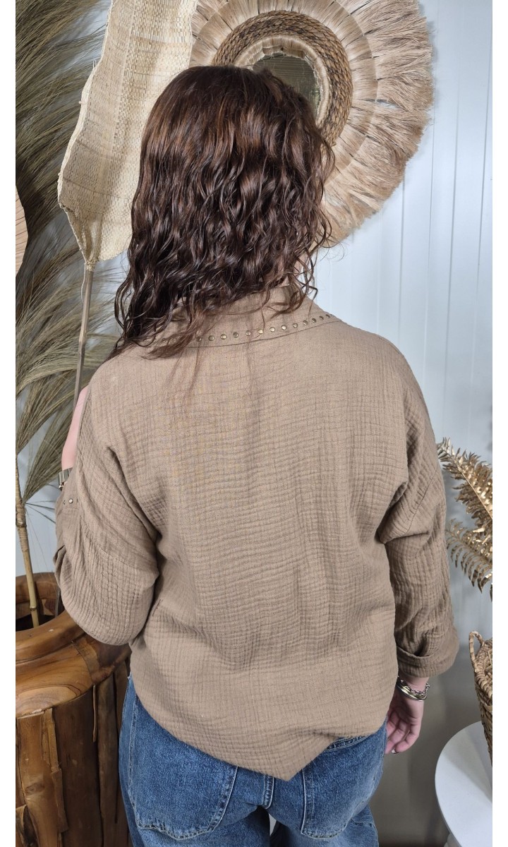 Chemise Eleonore double gaze de coton cloutée – coloris beige, vue 2