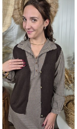 Gilet Athena sans manches col V boutonné – coloris marron