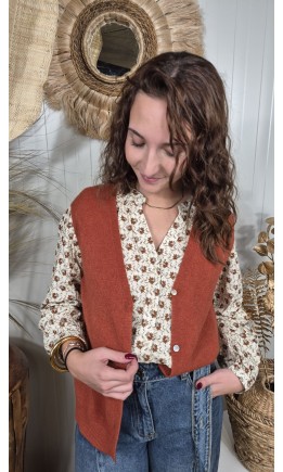 Gilet Terra sans manches col V - maille alpaga – coloris terracotta